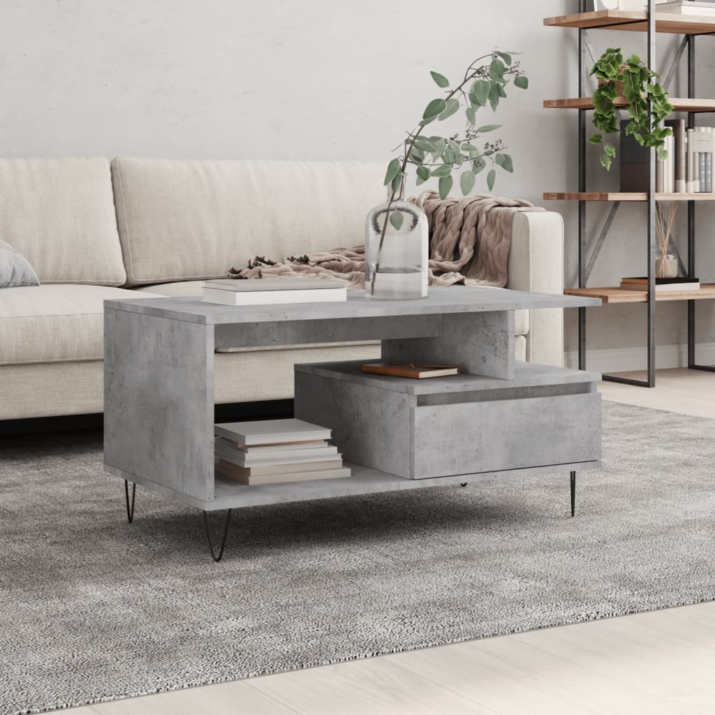 Salontafel 90x49x45 cm bewerkt hout betongrijs is nu te koop bij PeponiXL, paradijselijk wonen!