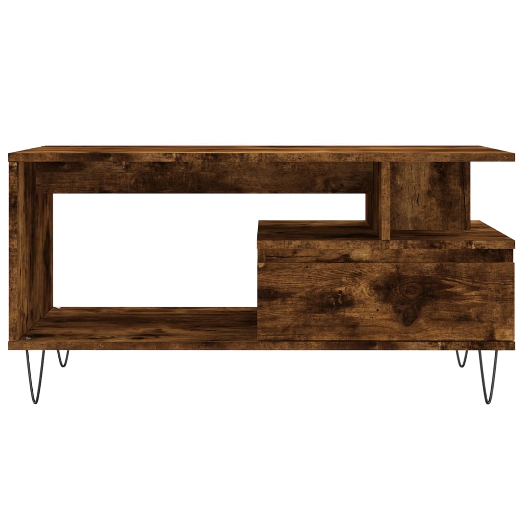 Salontafel 90x49x45 cm bewerkt hout gerookt eikenkleurig is nu te koop bij PeponiXL, paradijselijk wonen!