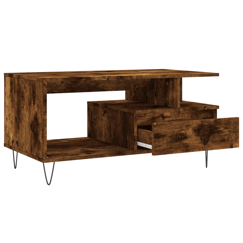 Salontafel 90x49x45 cm bewerkt hout gerookt eikenkleurig is nu te koop bij PeponiXL, paradijselijk wonen!