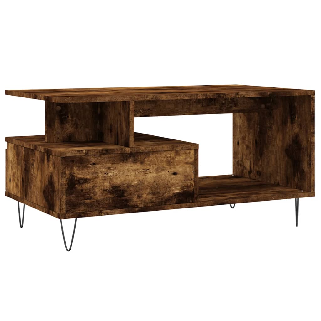 Salontafel 90x49x45 cm bewerkt hout gerookt eikenkleurig is nu te koop bij PeponiXL, paradijselijk wonen!