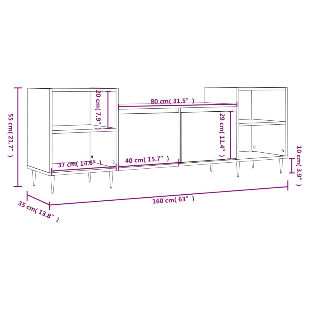 Tv-meubel 160x35x55 cm bewerkt hout wit is nu te koop bij PeponiXL, paradijselijk wonen!
