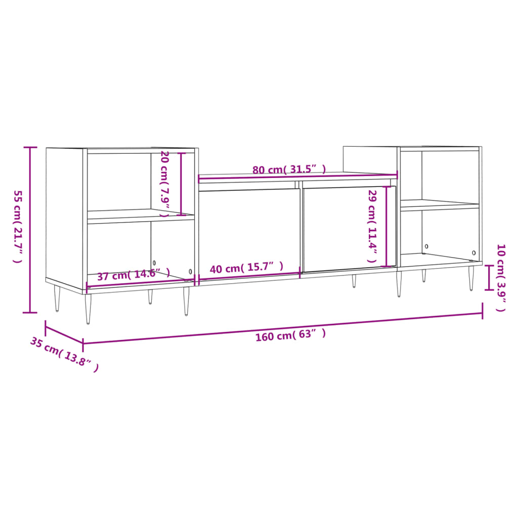 Tv-meubel 160x35x55 cm bewerkt hout sonoma eikenkleurig is nu te koop bij PeponiXL, paradijselijk wonen!
