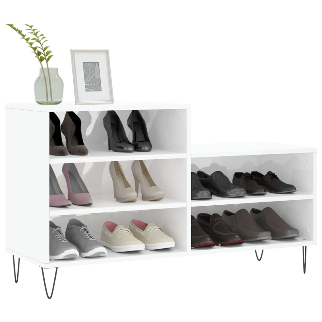 Schoenenkast 102x36x60 cm bewerkt hout hoogglans wit is nu te koop bij PeponiXL, paradijselijk wonen!