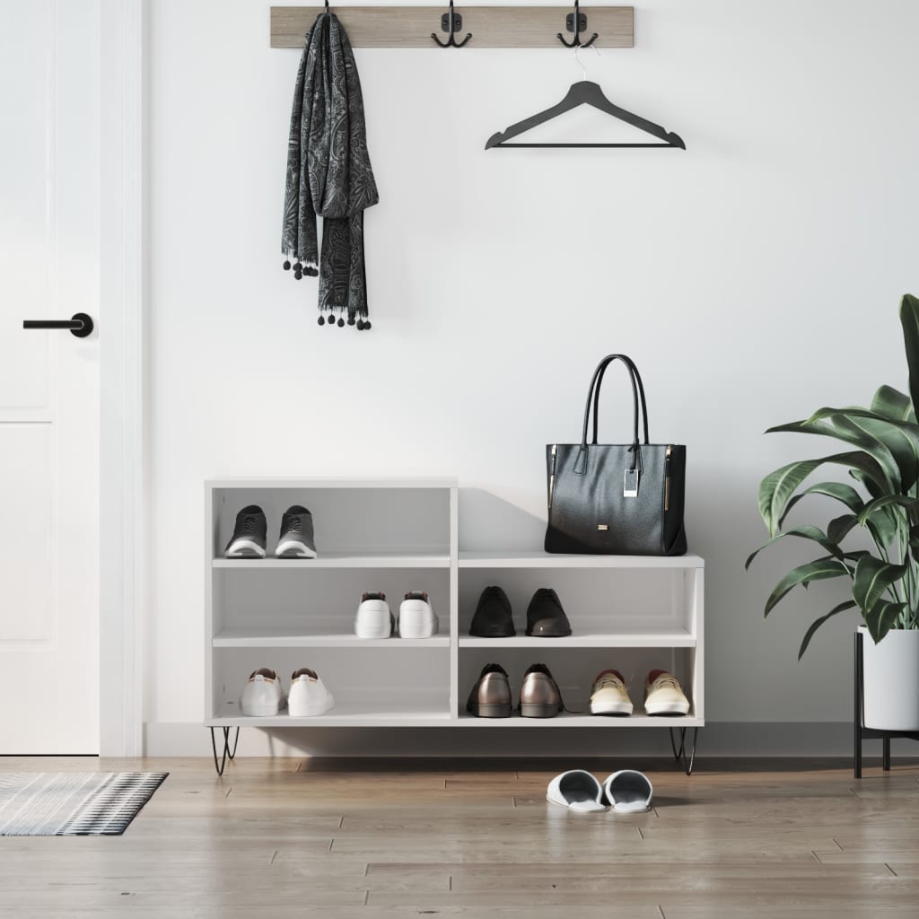 Schoenenkast 102x36x60 cm bewerkt hout hoogglans wit is nu te koop bij PeponiXL, paradijselijk wonen!