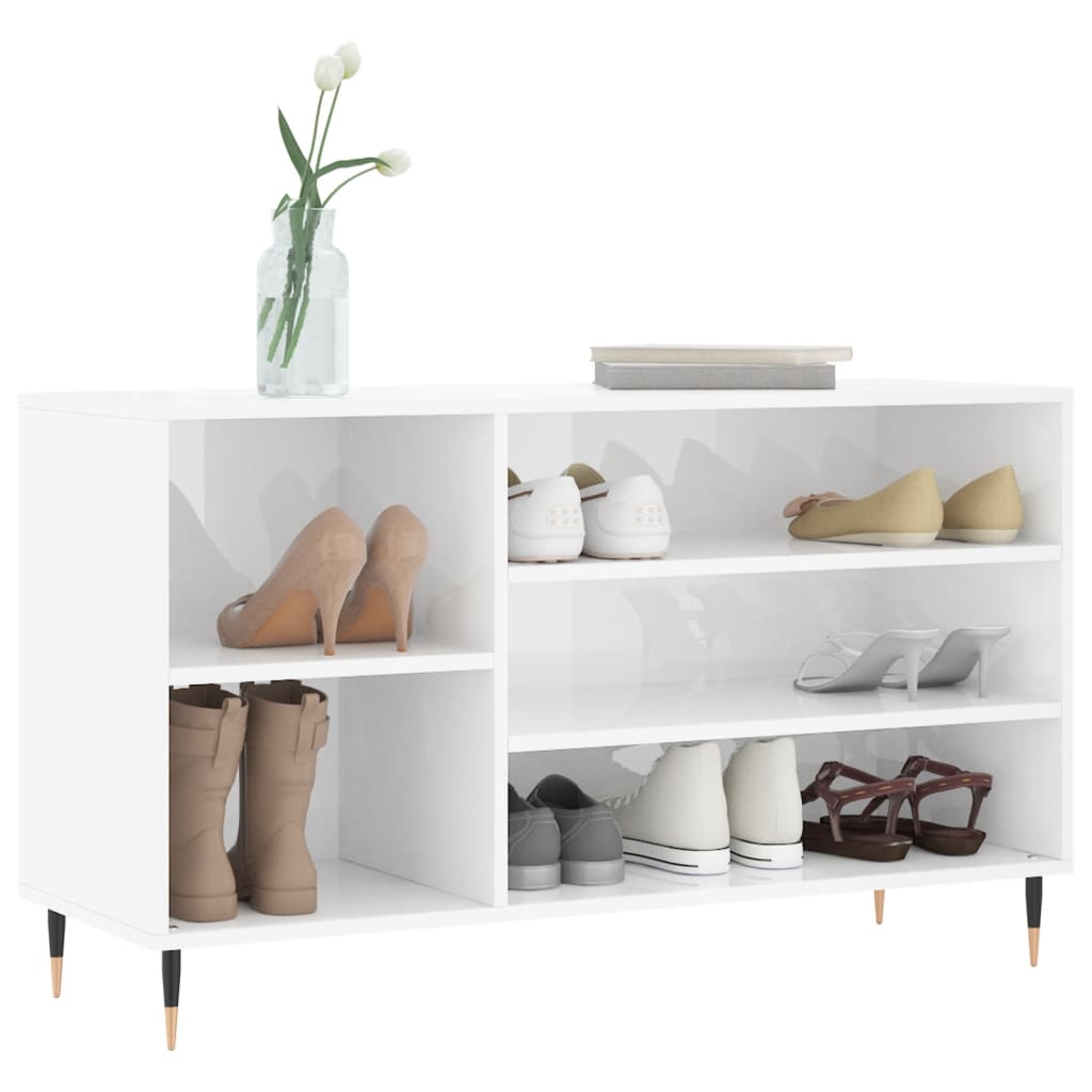 Schoenenkast 102x36x60 cm bewerkt hout hoogglans wit is nu te koop bij PeponiXL, paradijselijk wonen!