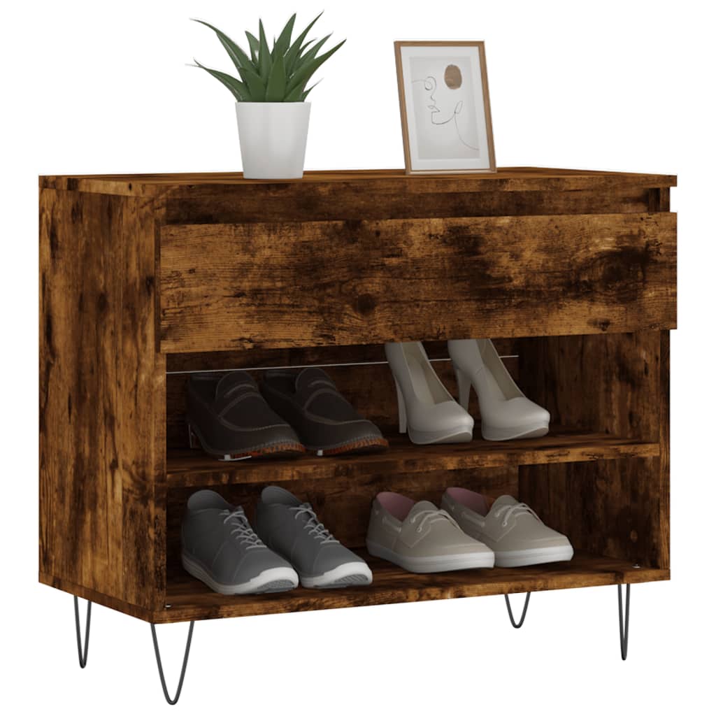 Schoenenkast 70x36x60 cm bewerkt hout gerookt eikenkleurig is nu te koop bij PeponiXL, paradijselijk wonen!
