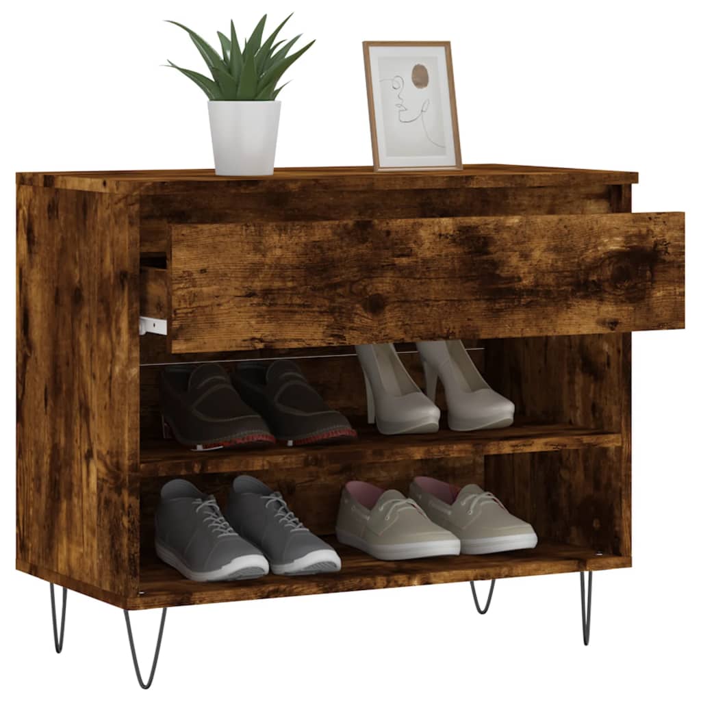 Schoenenkast 70x36x60 cm bewerkt hout gerookt eikenkleurig is nu te koop bij PeponiXL, paradijselijk wonen!