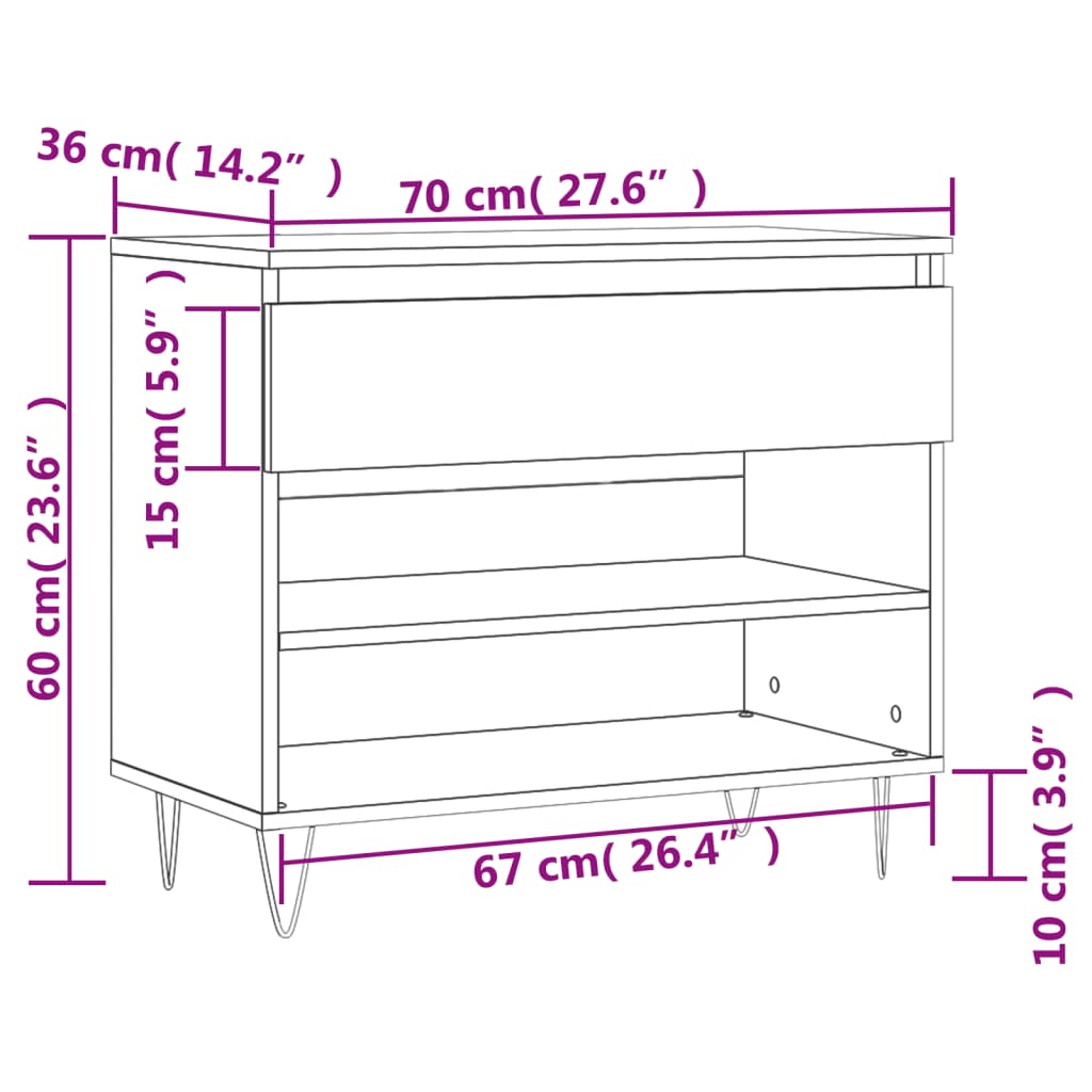 Schoenenkast 70x36x60 cm bewerkt hout sonoma grijs is nu te koop bij PeponiXL, paradijselijk wonen!