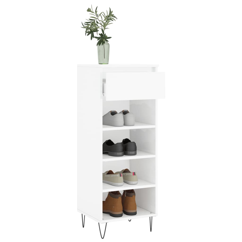 Schoenenkast 40x36x105 cm bewerkt hout hoogglans wit is nu te koop bij PeponiXL, paradijselijk wonen!