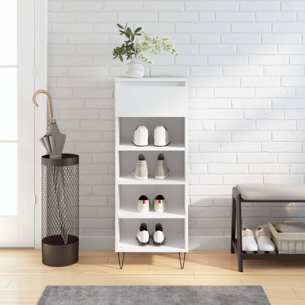 Schoenenkast 40x36x105 cm bewerkt hout hoogglans wit is nu te koop bij PeponiXL, paradijselijk wonen!