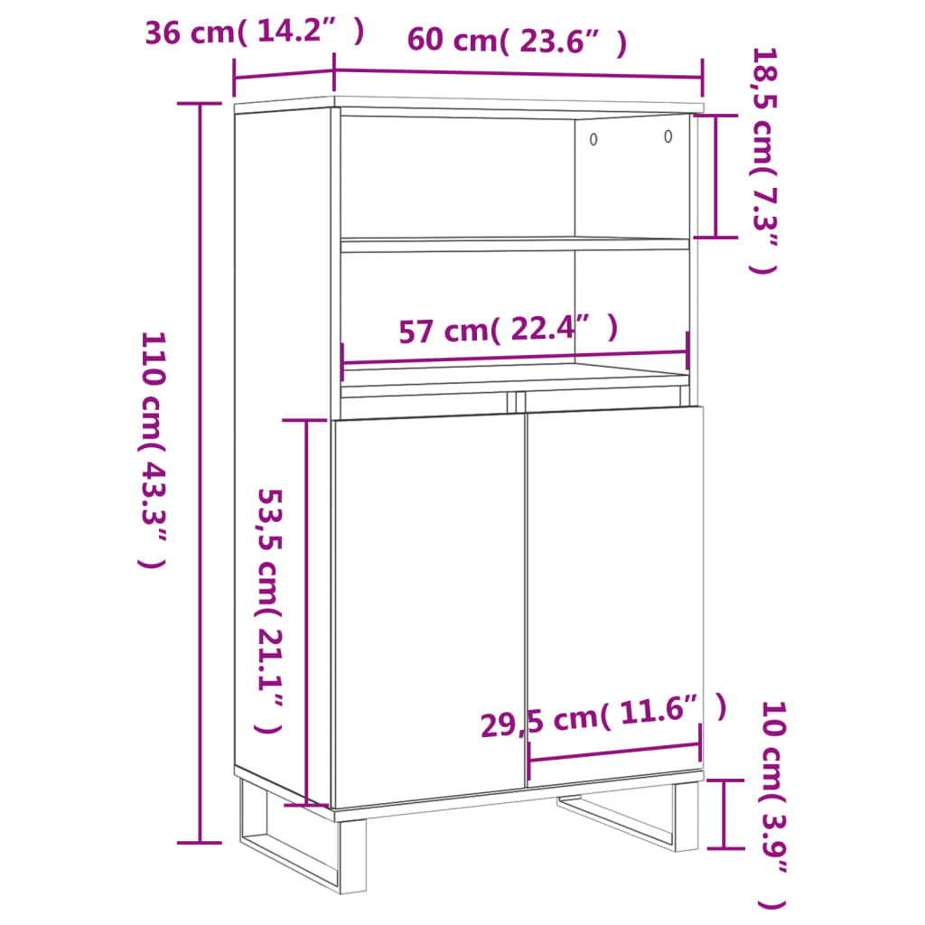 Hoge kast 60x36x110 cm bewerkt hout sonoma eikenkleurig is nu te koop bij PeponiXL, paradijselijk wonen!