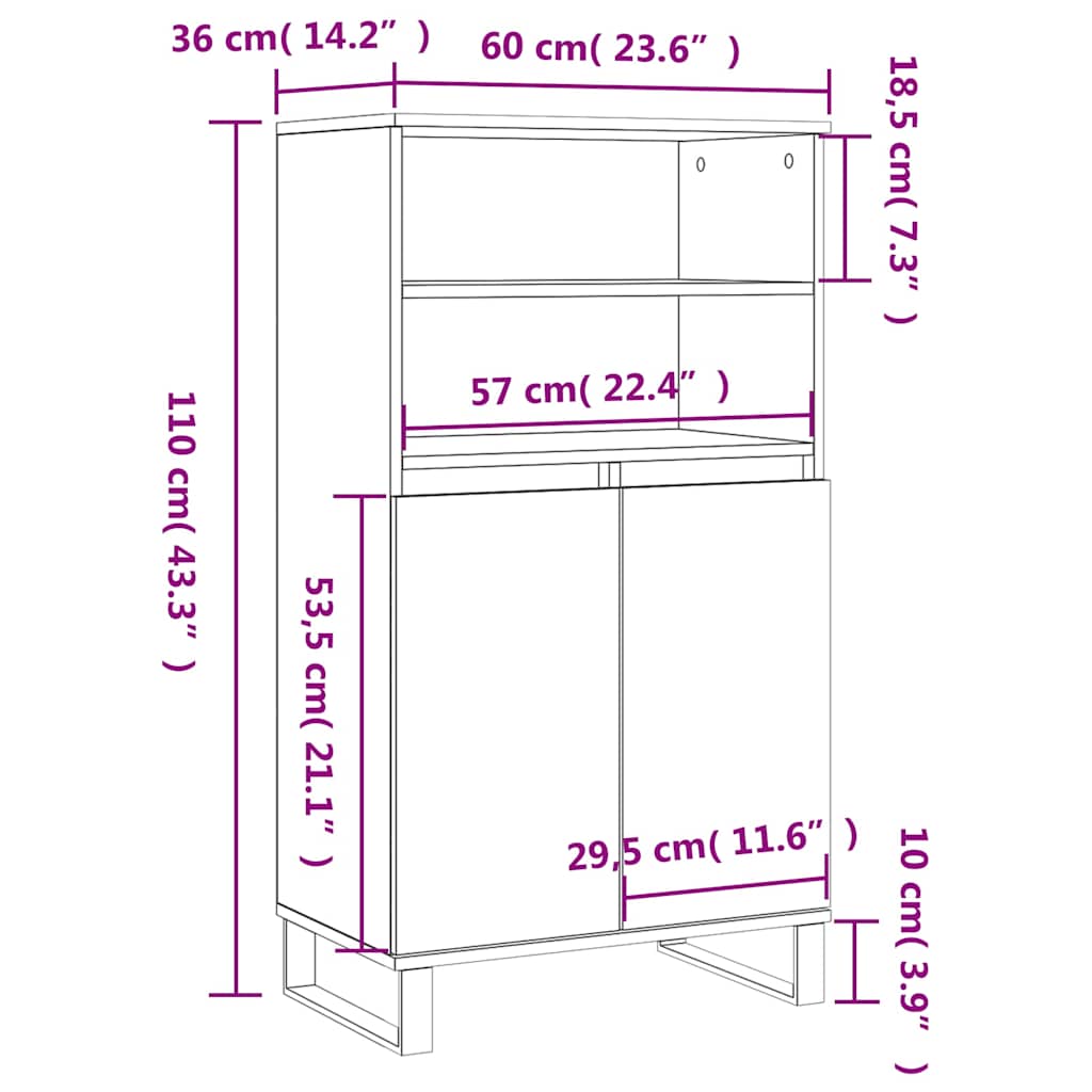 Hoge kast 60x36x110 cm bewerkt hout gerookt eikenkleurig is nu te koop bij PeponiXL, paradijselijk wonen!