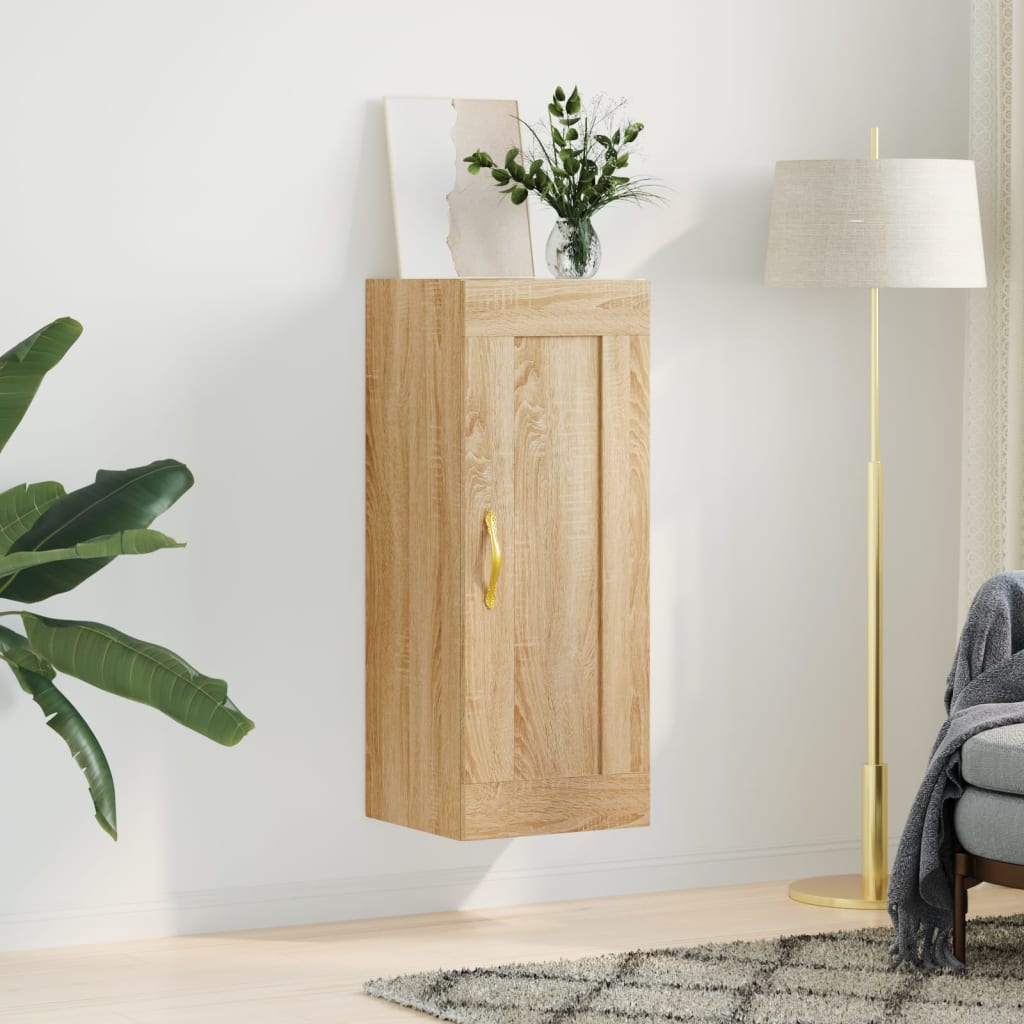 Wandkast 34,5x34x90 cm bewerkt hout sonoma eikenkleurig is nu te koop bij PeponiXL, paradijselijk wonen!