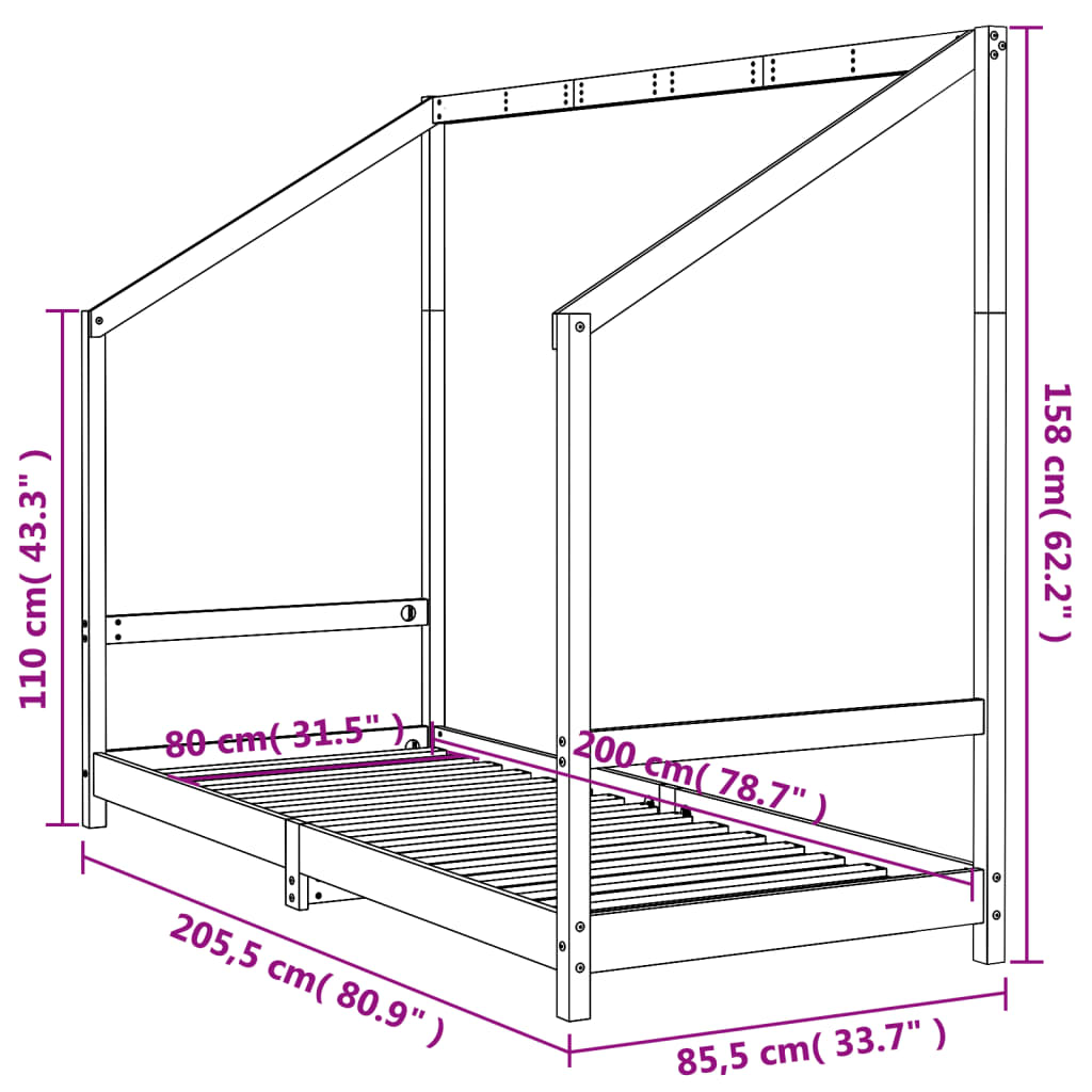 Kinderbedframe 80x200 cm massief grenenhout is nu te koop bij PeponiXL, paradijselijk wonen!