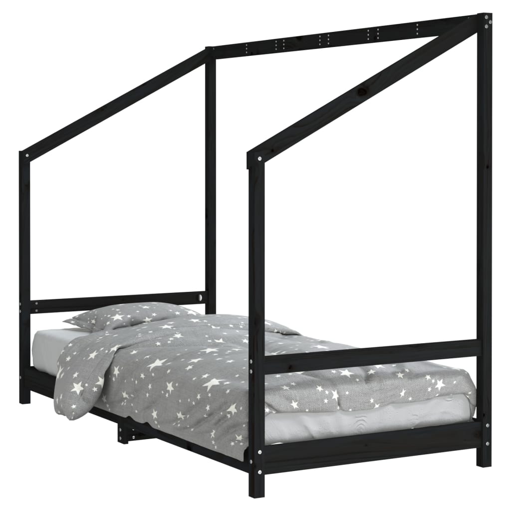 Kinderbedframe 90x200 cm massief grenenhout zwart is nu te koop bij PeponiXL, paradijselijk wonen!