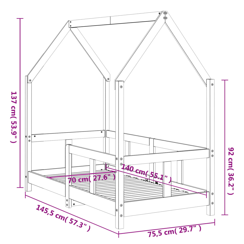 Kinderbedframe 70x140 cm massief grenenhout is nu te koop bij PeponiXL, paradijselijk wonen!