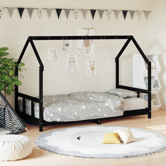 Kinderbedframe 90x190 cm massief grenenhout zwart is nu te koop bij PeponiXL, paradijselijk wonen!
