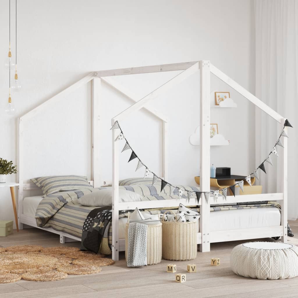 Kinderbedframe 2x(80x200) cm massief grenenhout wit is nu te koop bij PeponiXL, paradijselijk wonen!