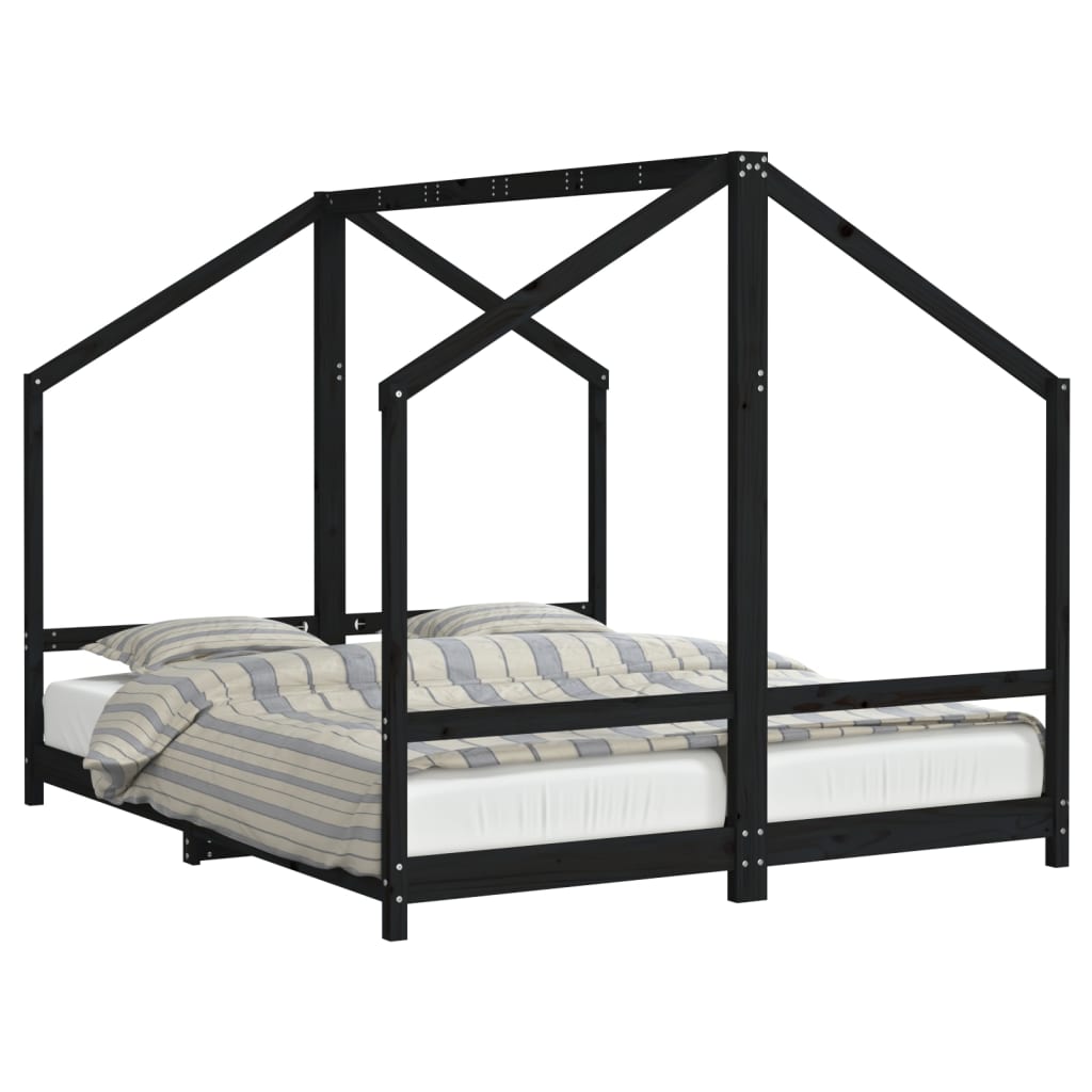 Kinderbedframe 2x(80x200) cm massief grenenhout zwart is nu te koop bij PeponiXL, paradijselijk wonen!
