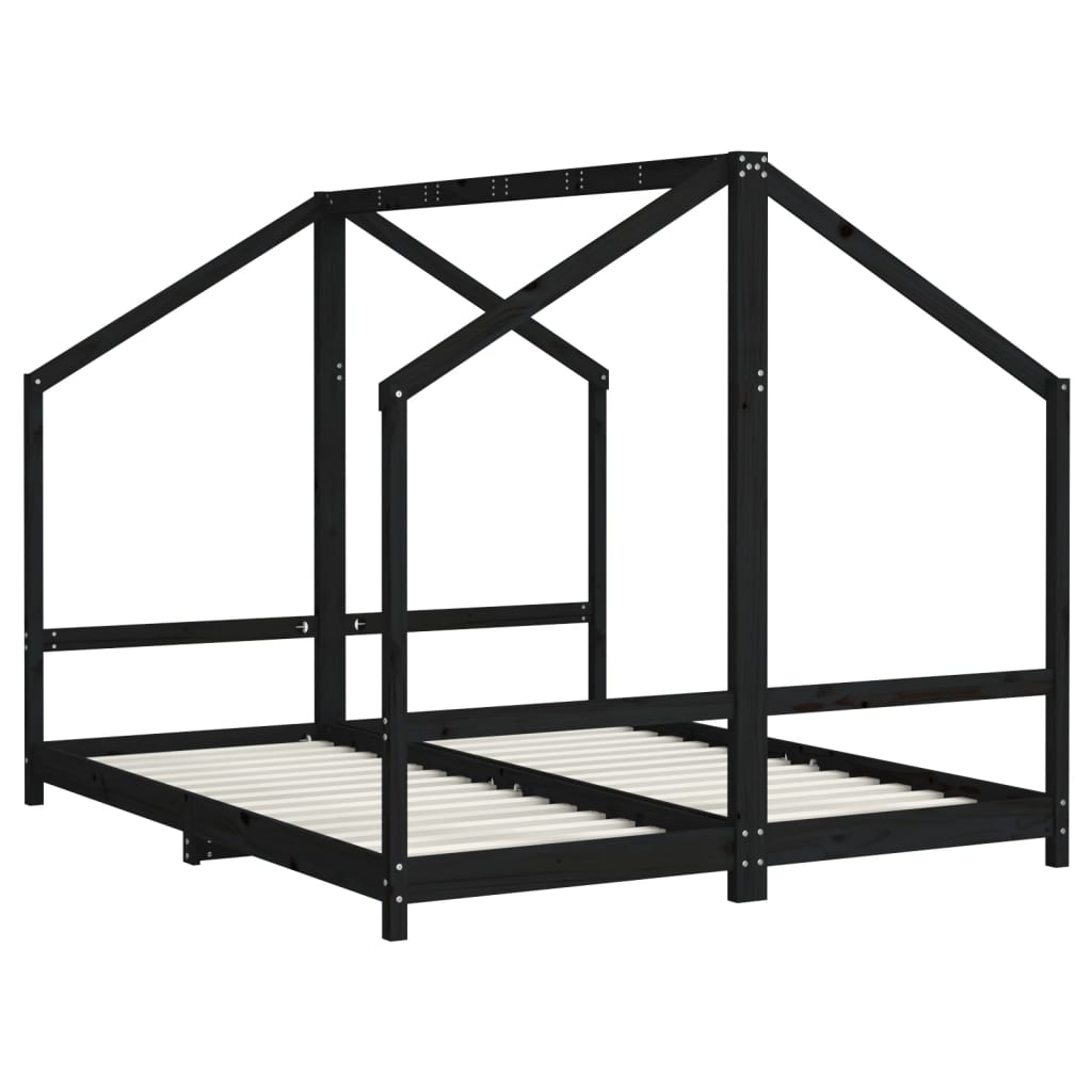 Kinderbedframe 2x(80x200) cm massief grenenhout zwart is nu te koop bij PeponiXL, paradijselijk wonen!