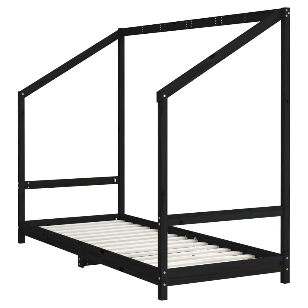 Kinderbedframe 2x(80x200) cm massief grenenhout zwart is nu te koop bij PeponiXL, paradijselijk wonen!
