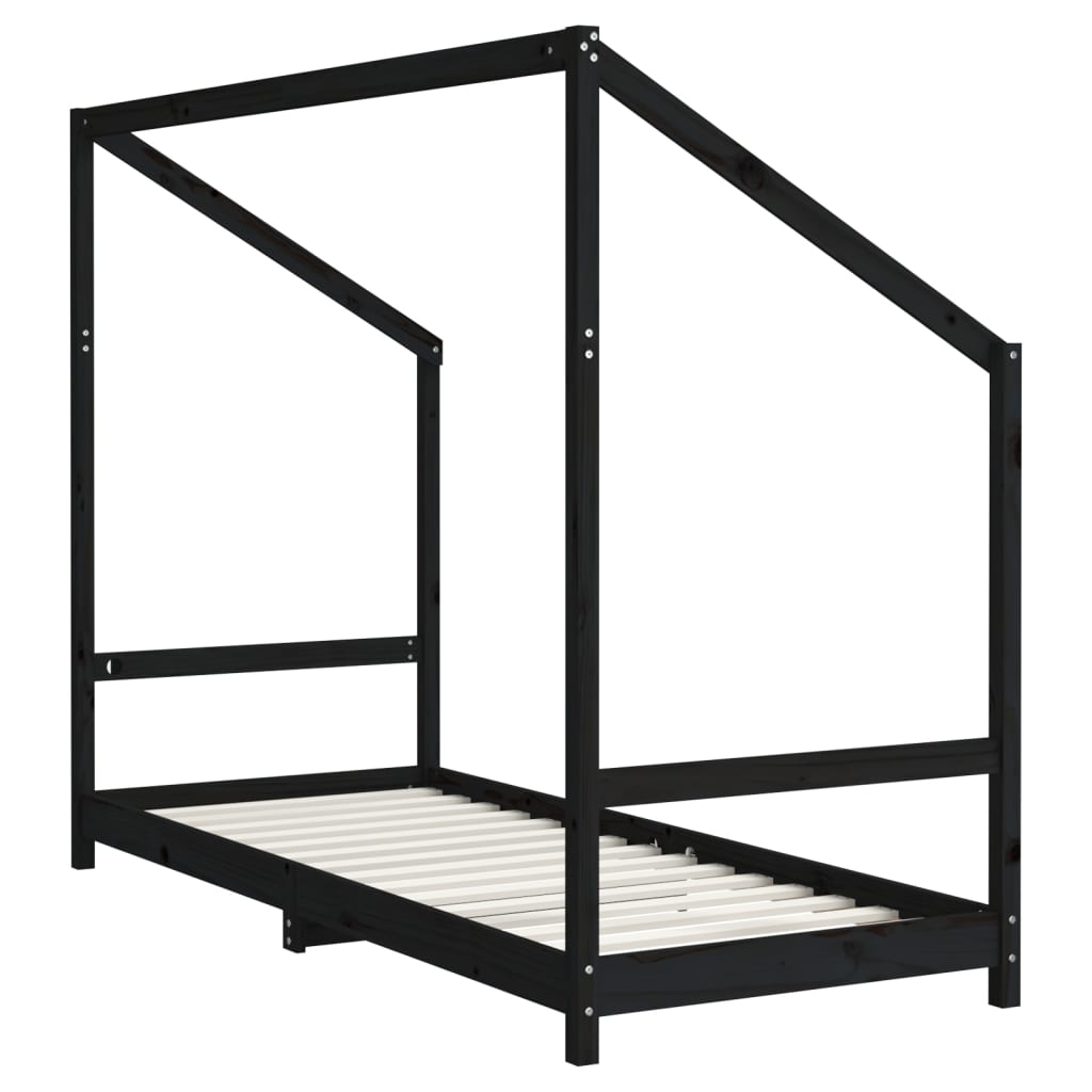 Kinderbedframe 2x(80x200) cm massief grenenhout zwart is nu te koop bij PeponiXL, paradijselijk wonen!