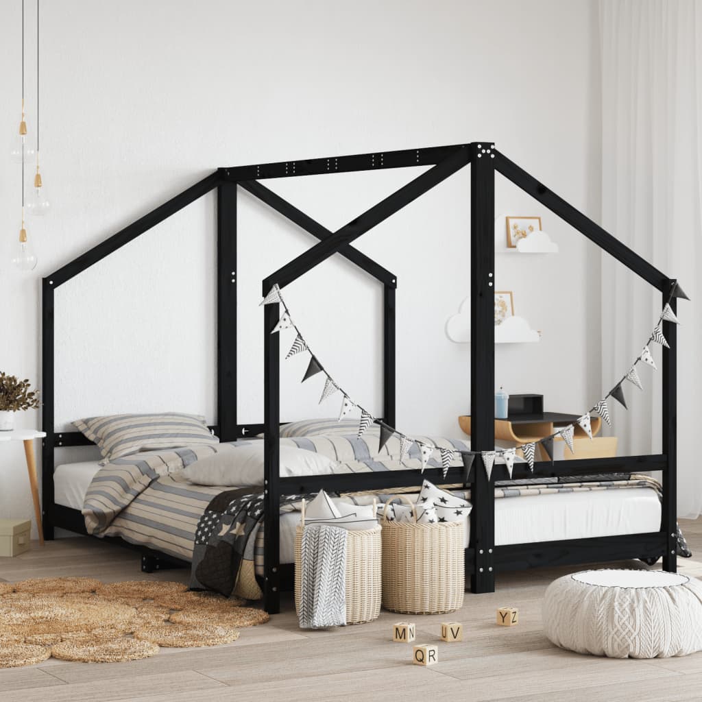 Kinderbedframe 2x(80x200) cm massief grenenhout zwart is nu te koop bij PeponiXL, paradijselijk wonen!