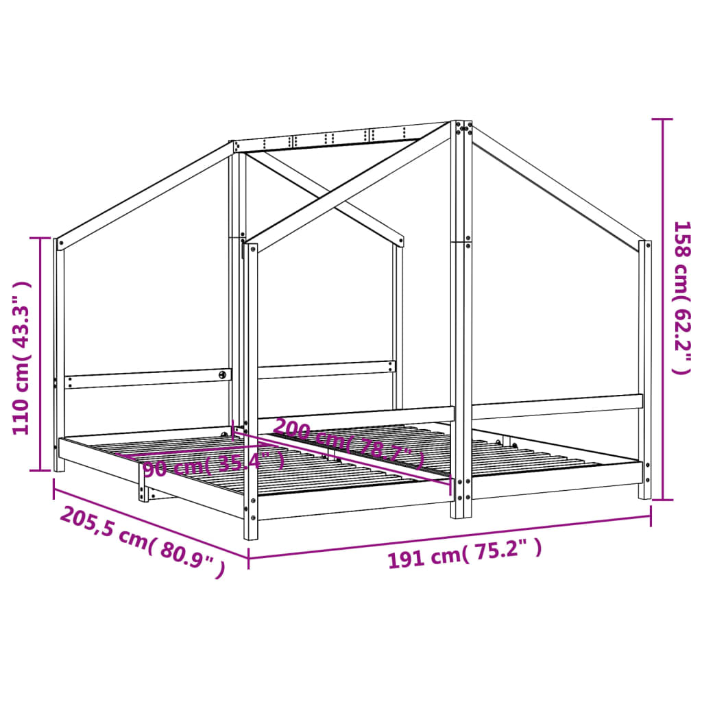 Kinderbedframe 2x(90x200) cm massief grenenhout wit is nu te koop bij PeponiXL, paradijselijk wonen!