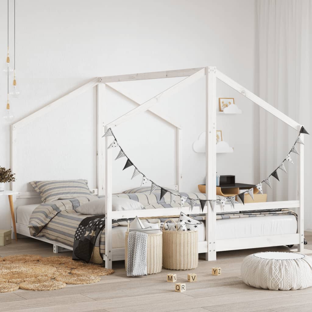 Kinderbedframe 2x(90x200) cm massief grenenhout wit is nu te koop bij PeponiXL, paradijselijk wonen!