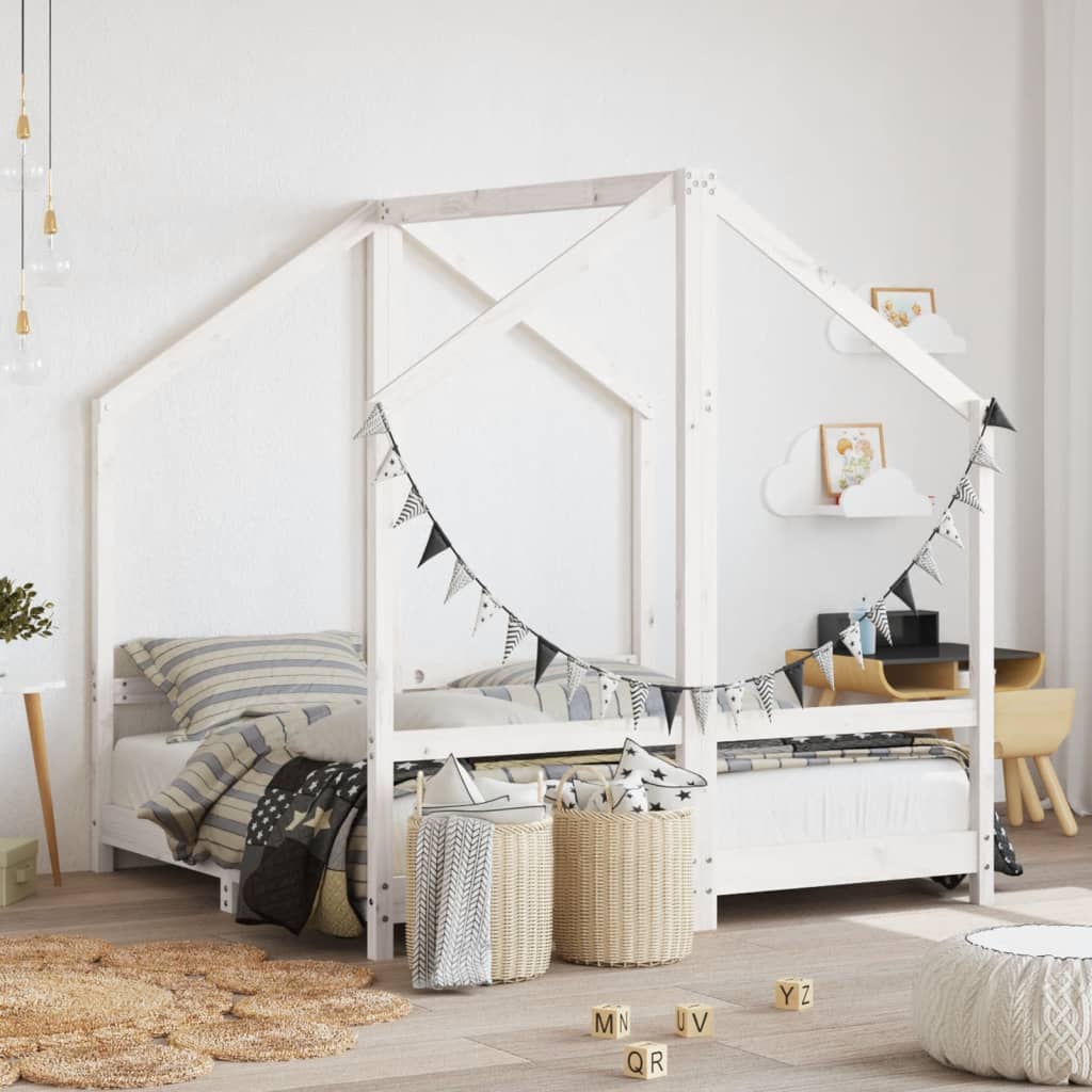 Kinderbedframe 2x(70x140 cm massief grenenhout wit is nu te koop bij PeponiXL, paradijselijk wonen!