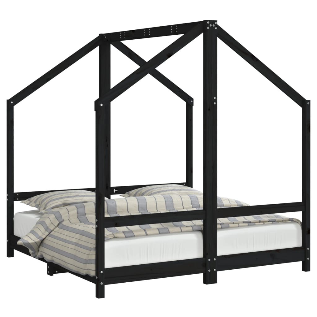Kinderbedframe 2x(70x140) cm massief grenenhout zwart is nu te koop bij PeponiXL, paradijselijk wonen!