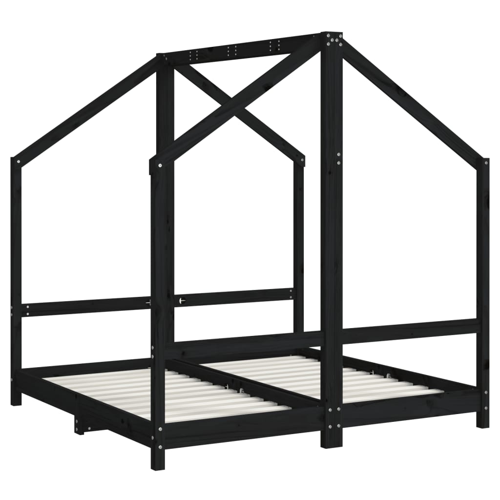 Kinderbedframe 2x(70x140) cm massief grenenhout zwart is nu te koop bij PeponiXL, paradijselijk wonen!