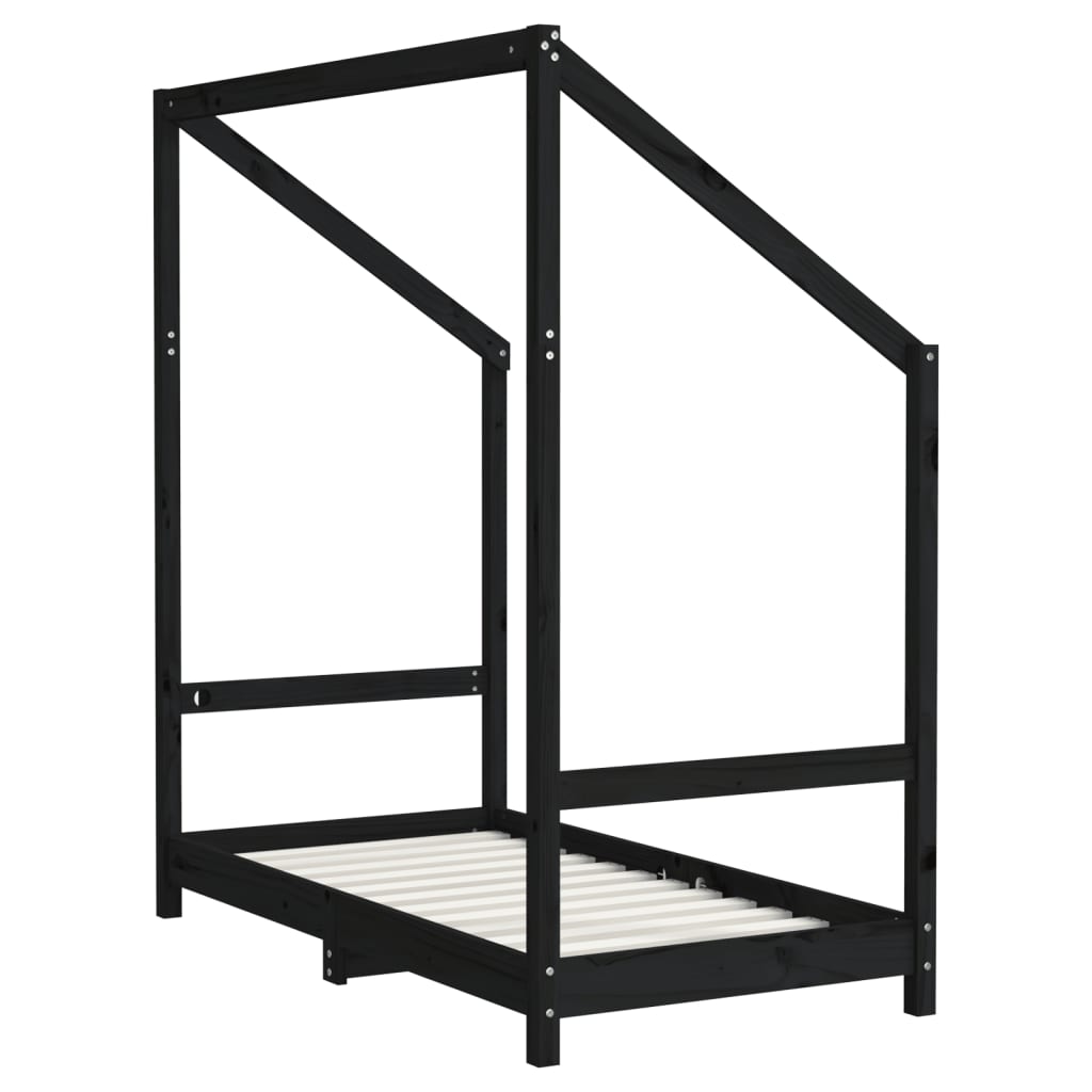 Kinderbedframe 2x(70x140) cm massief grenenhout zwart is nu te koop bij PeponiXL, paradijselijk wonen!