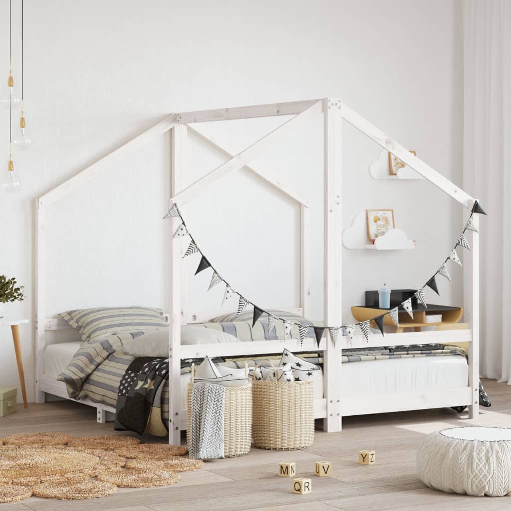Kinderbedframe 2x(80x160) cm massief grenenhout wit is nu te koop bij PeponiXL, paradijselijk wonen!