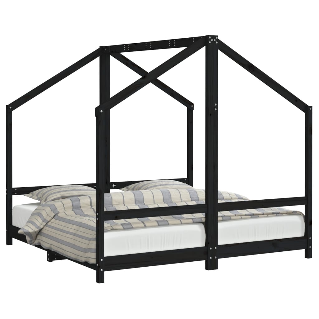 Kinderbedframe 2x(80x160) cm massief grenenhout zwart is nu te koop bij PeponiXL, paradijselijk wonen!