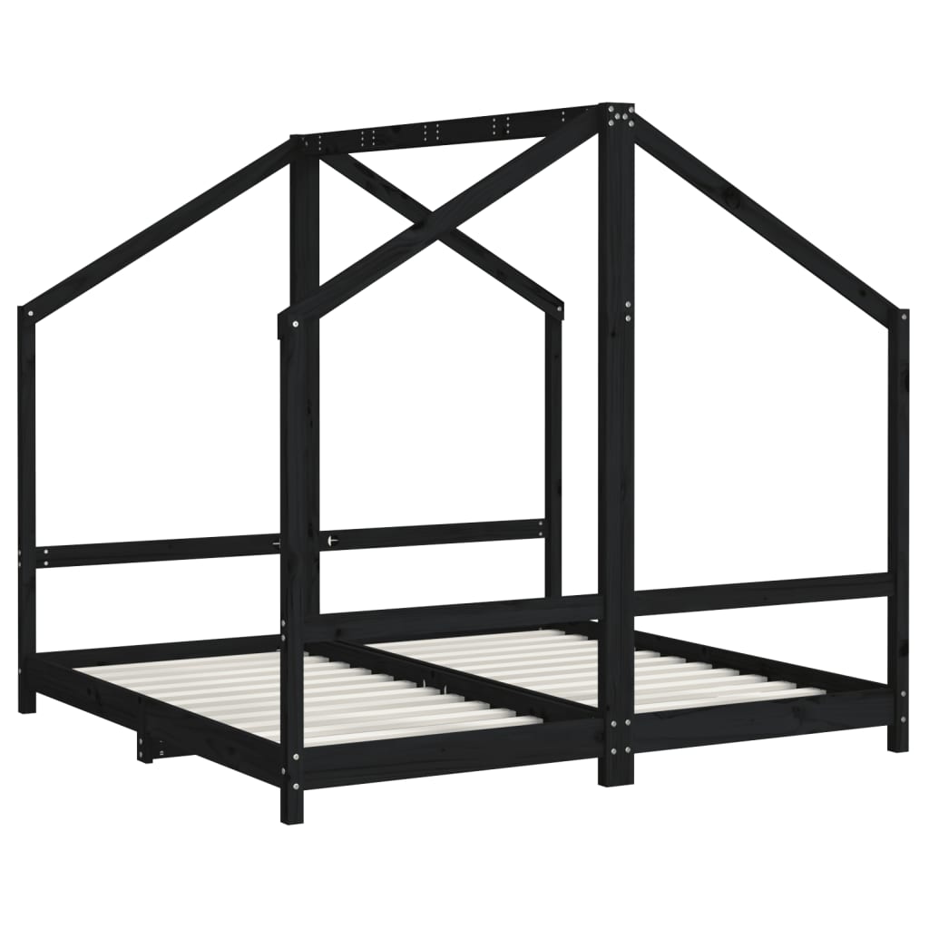 Kinderbedframe 2x(80x160) cm massief grenenhout zwart is nu te koop bij PeponiXL, paradijselijk wonen!