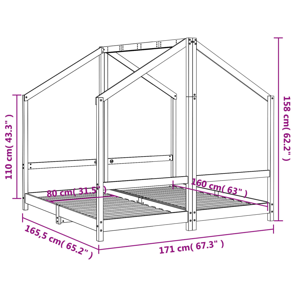 Kinderbedframe 2x(80x160) cm massief grenenhout zwart is nu te koop bij PeponiXL, paradijselijk wonen!