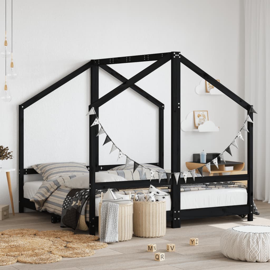 Kinderbedframe 2x(80x160) cm massief grenenhout zwart is nu te koop bij PeponiXL, paradijselijk wonen!