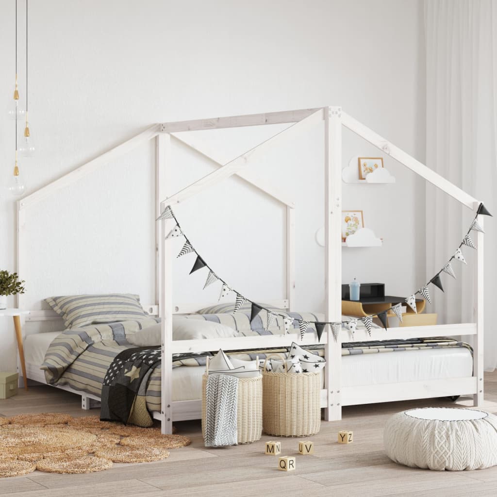 Kinderbedframe 2x(90x190) cm massief grenenhout wit is nu te koop bij PeponiXL, paradijselijk wonen!