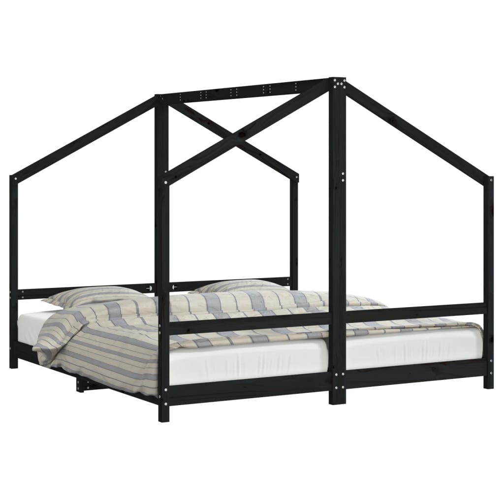 Kinderbedframe 2x(90x190) cm massief grenenhout zwart is nu te koop bij PeponiXL, paradijselijk wonen!