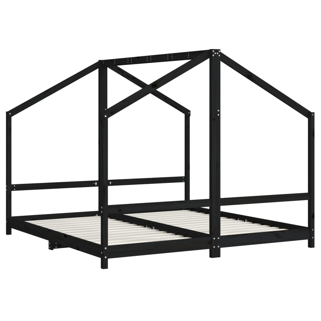 Kinderbedframe 2x(90x190) cm massief grenenhout zwart is nu te koop bij PeponiXL, paradijselijk wonen!
