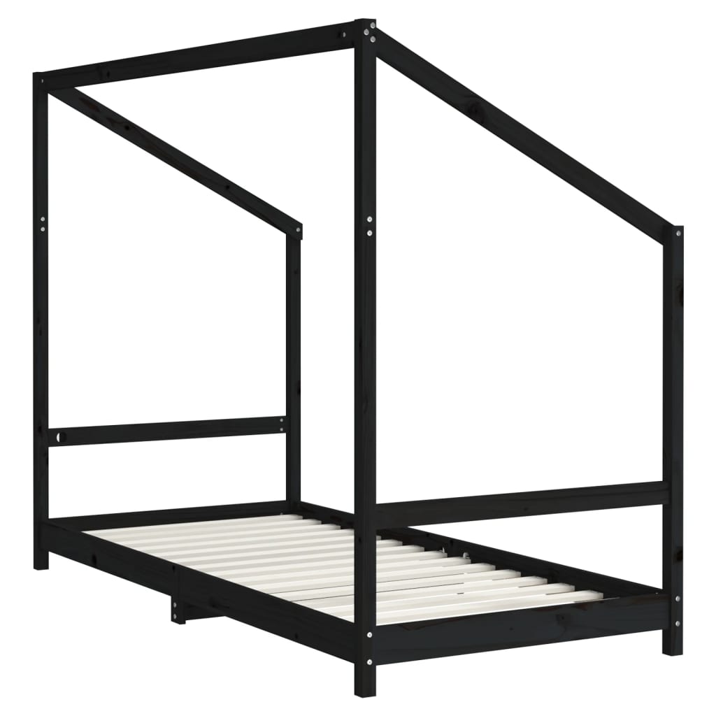 Kinderbedframe 2x(90x190) cm massief grenenhout zwart is nu te koop bij PeponiXL, paradijselijk wonen!