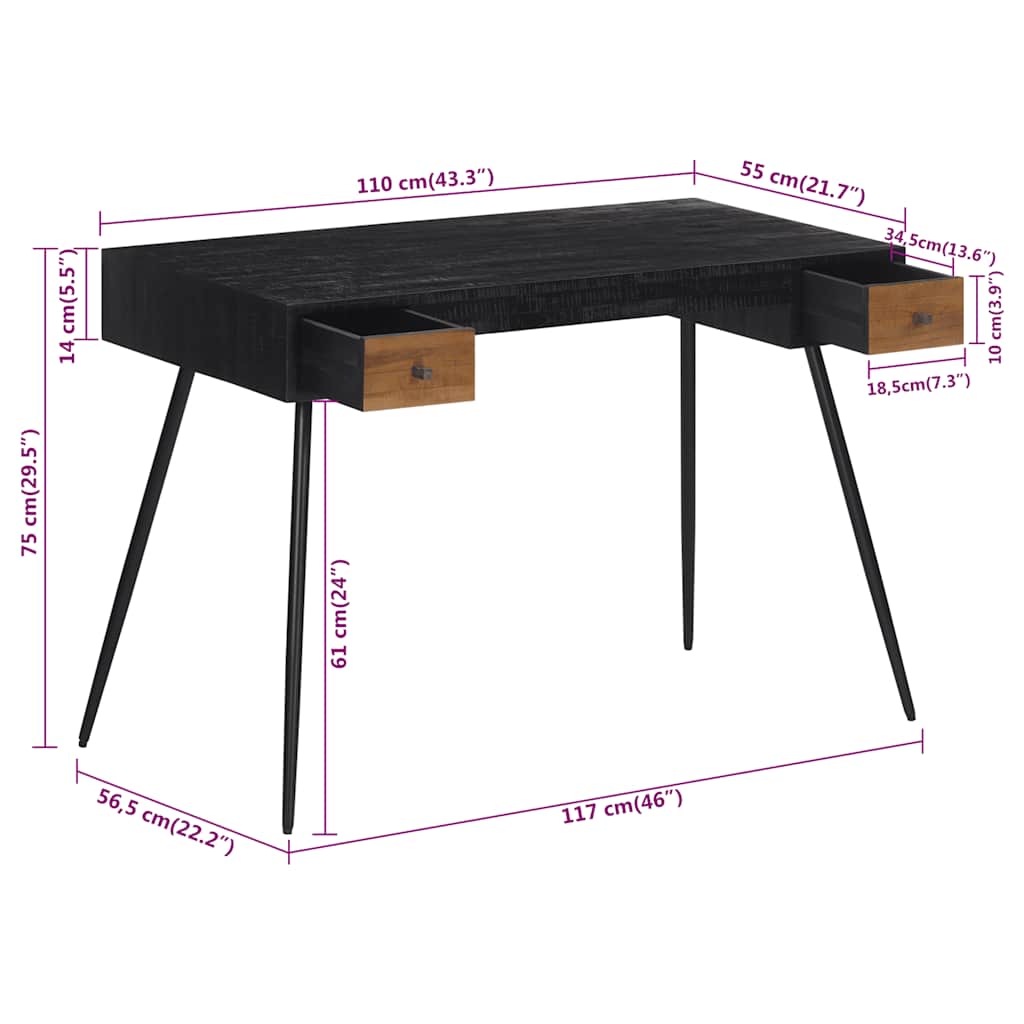 Bureau 117x56,5x75 cm massief gerecycled teakhout is nu te koop bij PeponiXL, paradijselijk wonen!