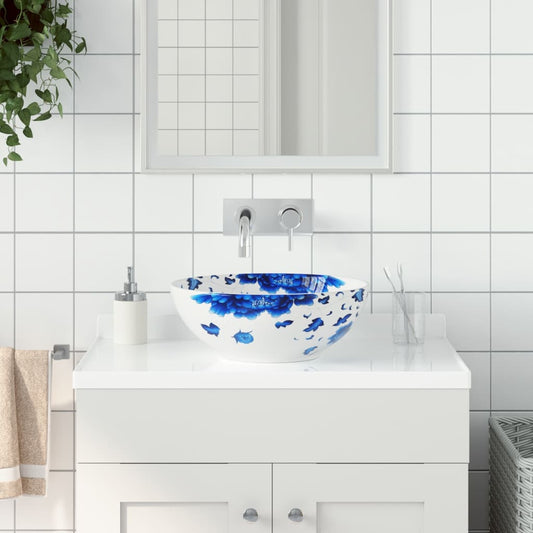 Opzetwasbak rond Φ41x14 cm keramiek wit en blauw is nu te koop bij PeponiXL, paradijselijk wonen!
