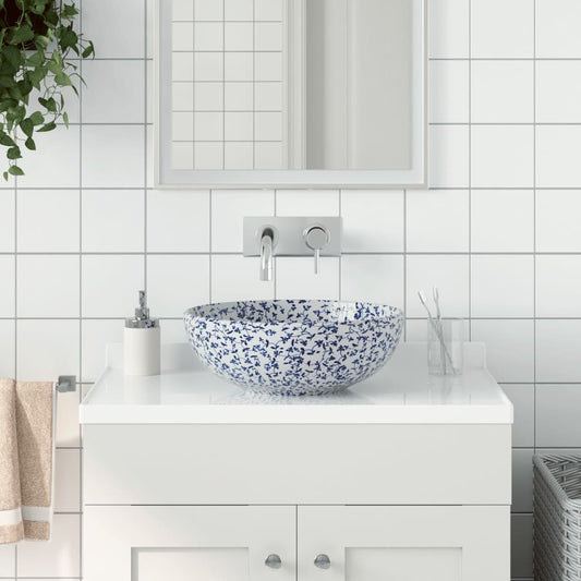 Opzetwasbak rond Φ41x14 cm keramiek wit en blauw is nu te koop bij PeponiXL, paradijselijk wonen!