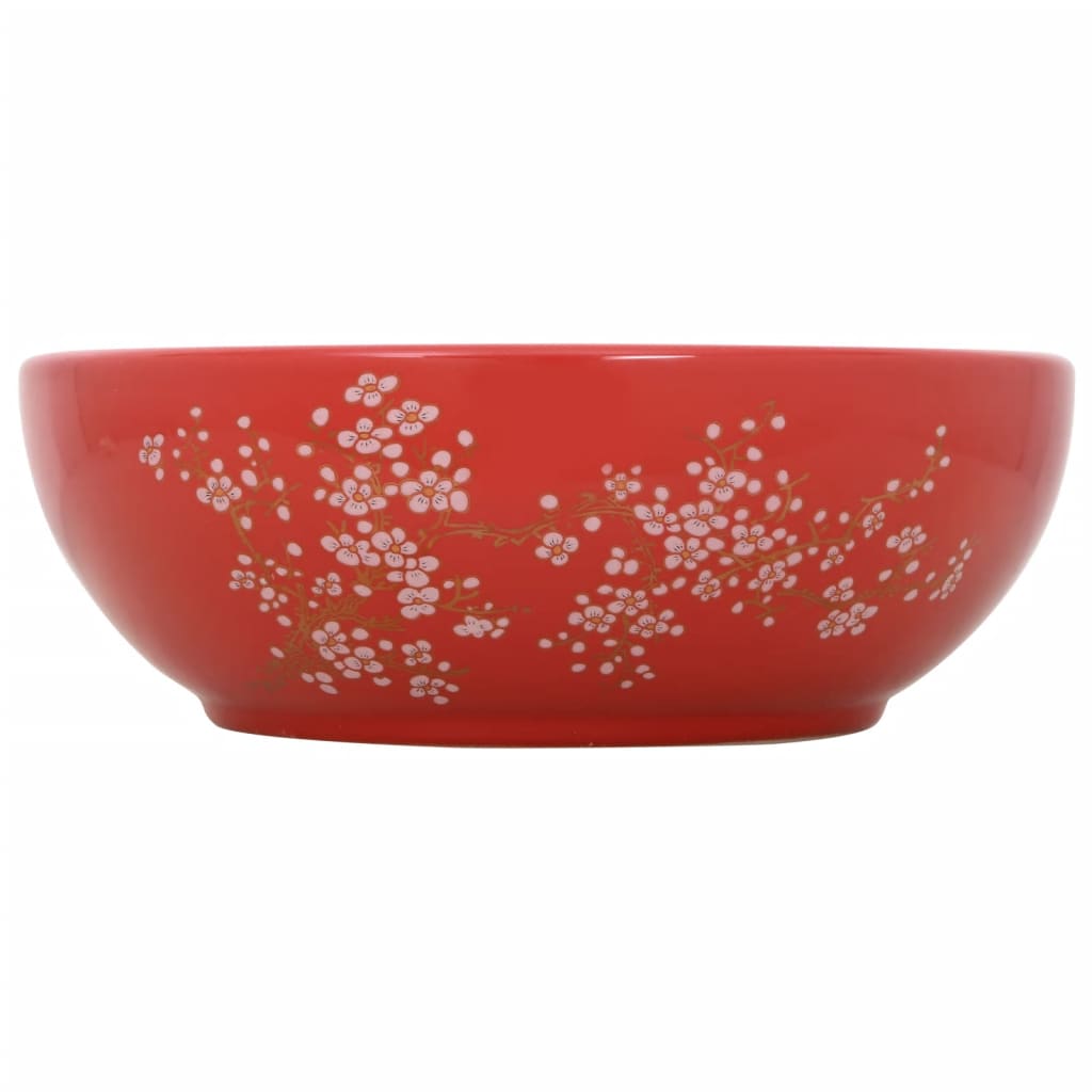 Opzetwasbak rond Φ41x14 cm keramiek wit en rood is nu te koop bij PeponiXL, paradijselijk wonen!