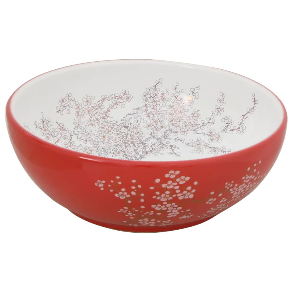 Opzetwasbak rond Φ41x14 cm keramiek wit en rood is nu te koop bij PeponiXL, paradijselijk wonen!