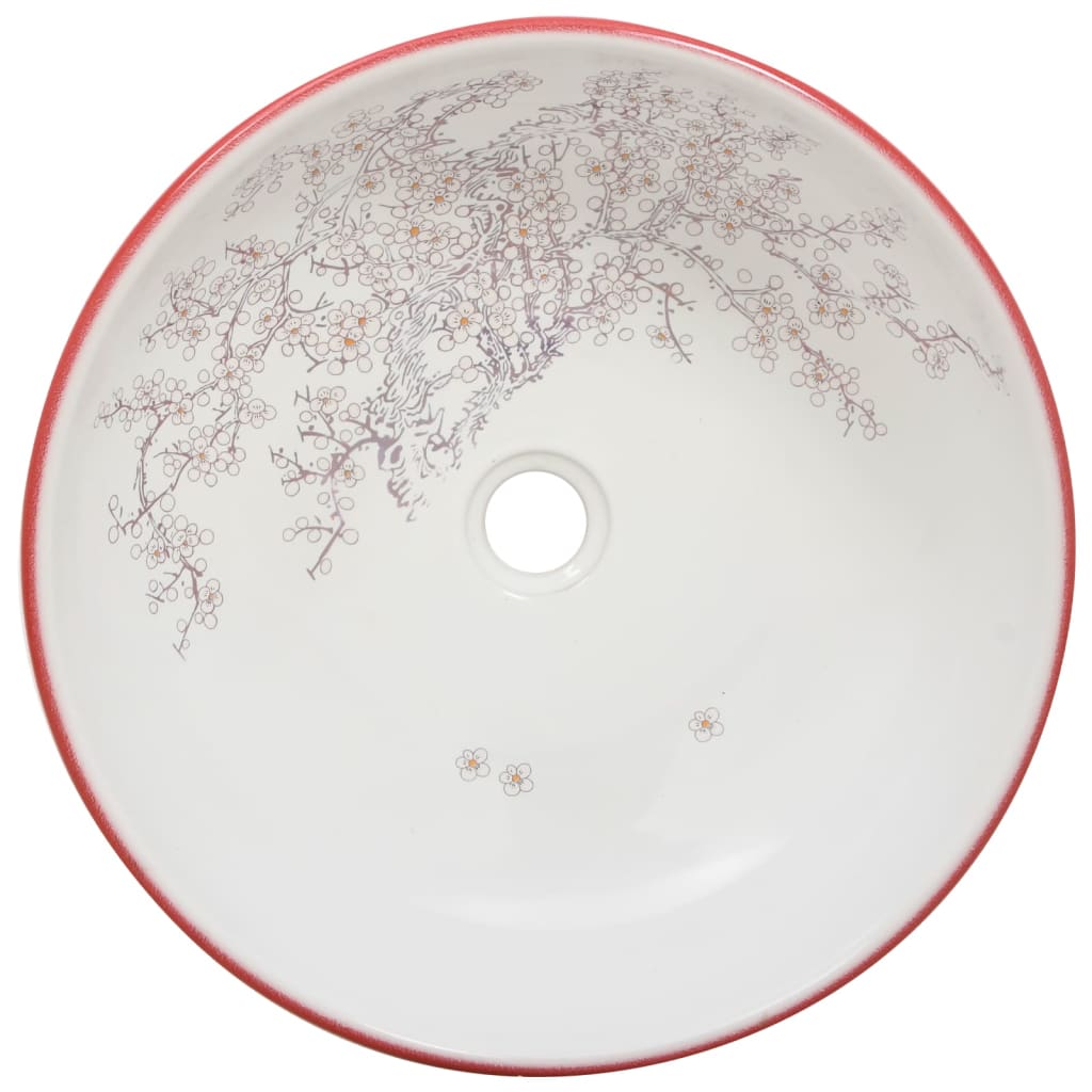 Opzetwasbak rond Φ41x14 cm keramiek wit en rood is nu te koop bij PeponiXL, paradijselijk wonen!