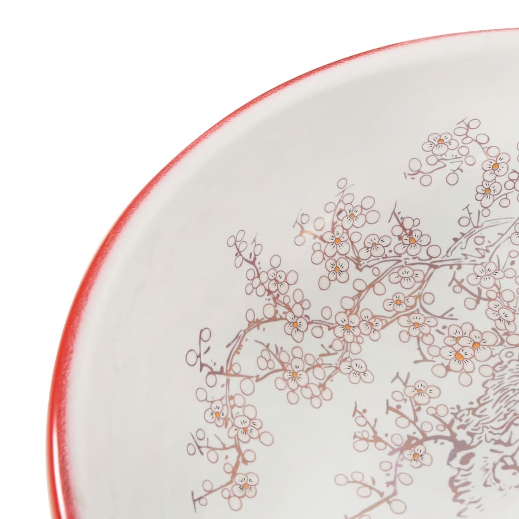 Opzetwasbak rond Φ41x14 cm keramiek wit en rood is nu te koop bij PeponiXL, paradijselijk wonen!