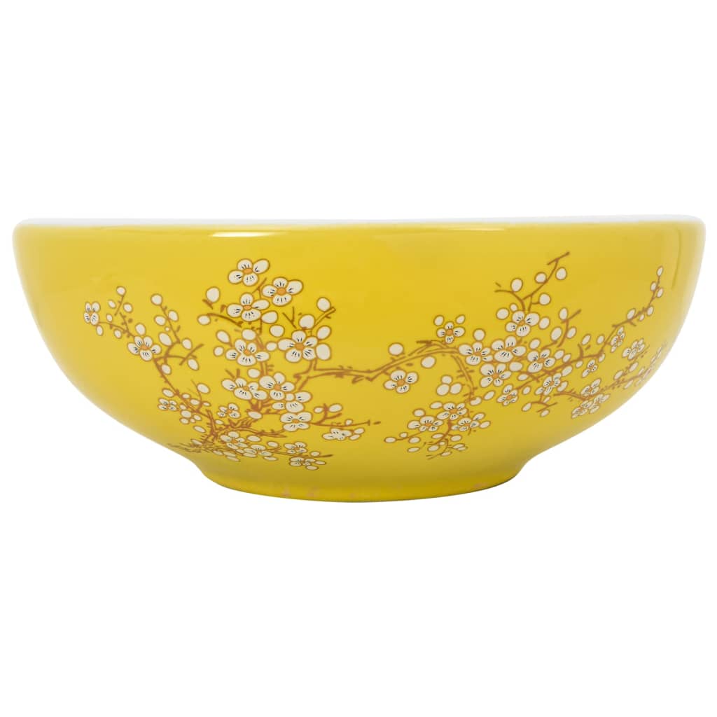 Opzetwasbak rond Φ41x14 cm keramiek wit en geel is nu te koop bij PeponiXL, paradijselijk wonen!